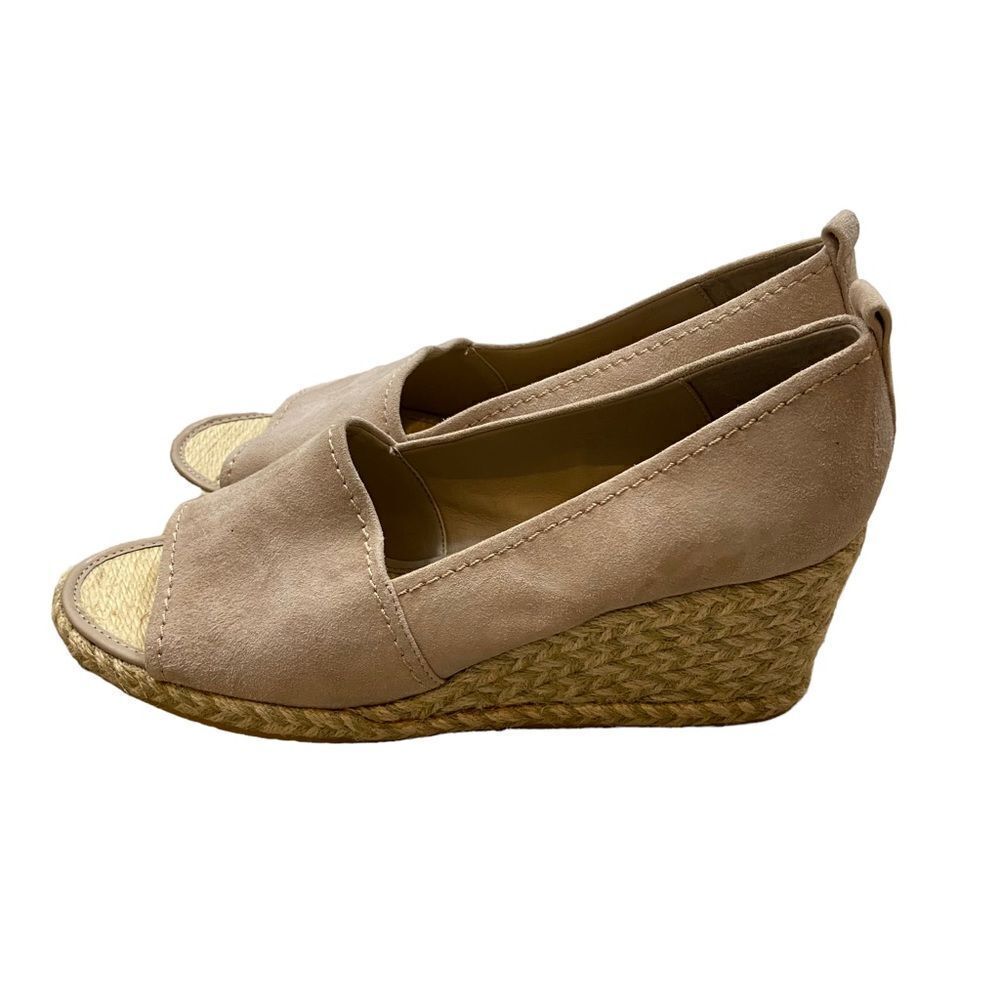 Brand New Donald Pilner Open Toe Wedge Espadrille Sandals Beige Suede Size 10